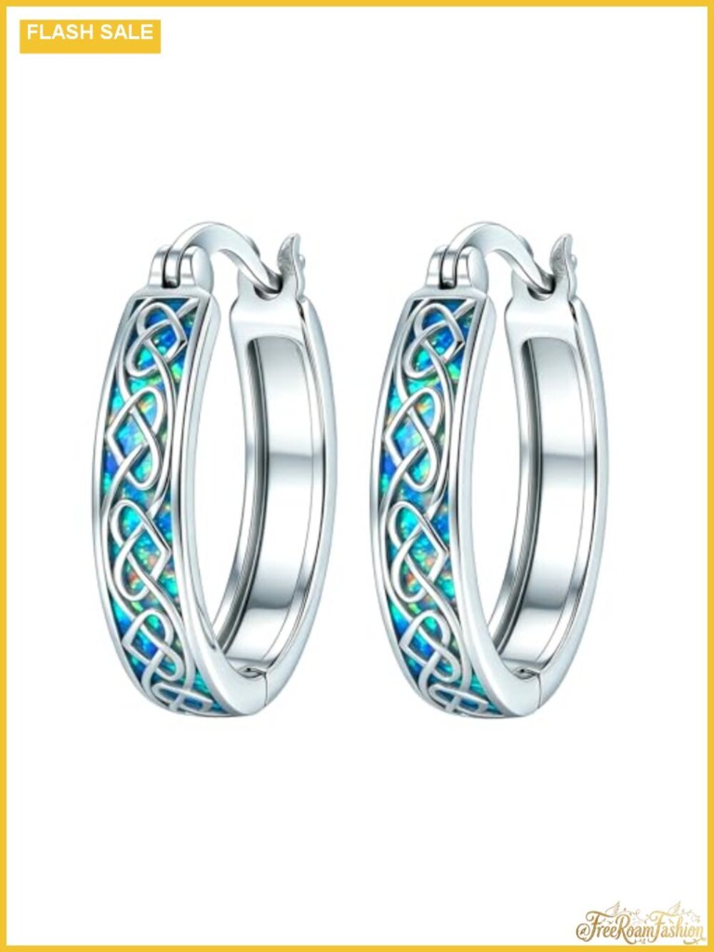 Sterling Silver Blue Opal Celtic Knot Huggie Hoop Earrings 15mm, Women's